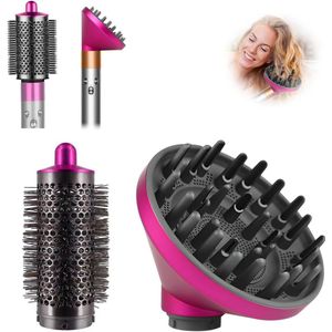 Opzetstuk Geschikt Voor Dyson Haarstyler - 2 Stuks - Ronde Kam - Haardroger Föhn Diffuser - Universeel Stereotype Haar Hoofd - Geschikt Voor Airwrap Styler Hs05 Hs03 Hs01-Converter - Roze