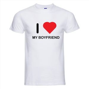 I LOVE MY BOYFRIEND T-shirt - 100% Katoen - Maat L - Classic Fit - Wit | Valentijnsdag