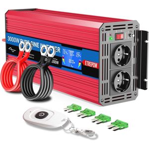 Omvormer 3000W/6000W - Zuivere Sinus Spanningsomvormer 12V naar 230V met LCD-Scherm en Draadloze Afstandsbediening
