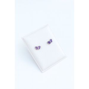Little Butterfly Oorbellen – 9 Karaat Wittegoud Oorknopjes met Paars Stenen, 4x7mm., incl. Geschenkverpakking