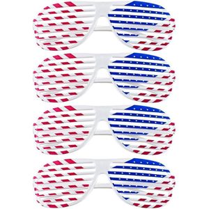 4 stuks sterrenstripbrillen - Nieuwigheid bril voor blinden - Eindexamenbal fotorekwisieten - Discotheekbril retro - Carnaval party decoraties - Rood blauw wit S/M .