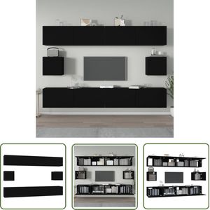 The Living Store Televisiekastenset - Klassiek - TV-meubels - 100 x 30 x 30 cm - 30.5 x 30 x 30 cm - Zwart bewerkt hout - Televisiesectie - Tv Kasten - Houten Tv Stand - Wandmontage Tv - Zwarte Tv Kast