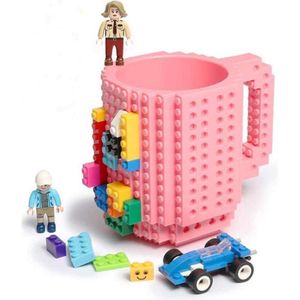 Build on Brick Mug - licht roze - 350 ml - bouw je eigen mok met bouwsteentjes - BPA vrije drinkbeker cadeau voor kinderen of volwassenen - koffie thee limonade of andere dranken - pennenbeker - creatief accessoire voor op bureau