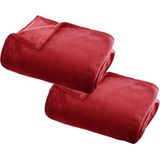 2x Stuks Fleece deken/fleeceplaid rood 130 x 180 cm polyester - Bankdeken - Fleece deken - Fleece plaid