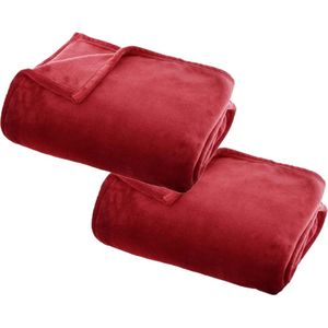 2x Stuks Fleece deken/fleeceplaid rood 130 x 180 cm polyester - Bankdeken - Fleece deken - Fleece plaid