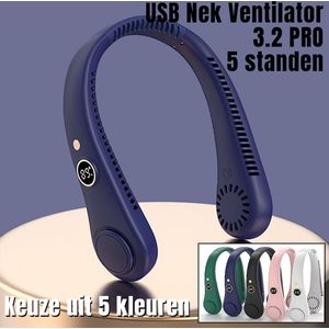 Allernieuwste.nl® USB Nek Ventilator 3.2 PRO met 5 STANDEN en Digitaal Display - Bladloze Nekventilator Hals Ventilator 5000mAh - 21 x 16.5 x 6 cm - BLAUW