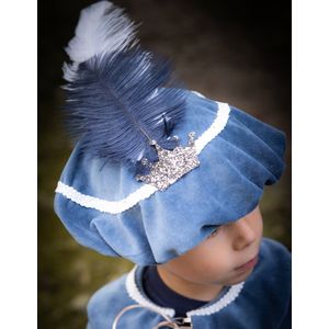 Luxe Pietenmuts - Pieten baret –  Sinterklaas accessoire – Fluweel – Jeans Blauw – Goud - Bows and Flowers