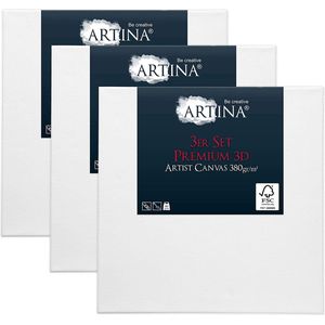 Artina Set van 3 Schildersdoeken 25x25 cm 3D Premium - Voorgerekte Doeken Wit met FSC® Houten Spieraam Stabiele Voorbehandelde Canvas Schildersdoek 380g/m²