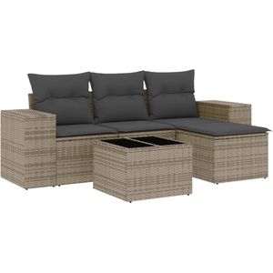 vidaXL Loungeset - 5-delig - Grijs - Inclusief Kussens