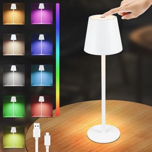 NETTLIFE Tafellamp Oplaadbaar - RGB - Touch dimbaar - Wit - 2W - Metaal - USB buitenlamp - IP54 - Draadloos Bureaulamp - 37.5cm