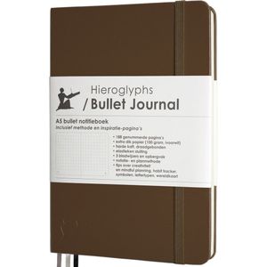 Hieroglyphs Bullet Journal - A5 notitieboek - 100 grams papier - hardcover notebook dotted - met Handleiding en Inspiratie - Nederlands - walnoot bruin