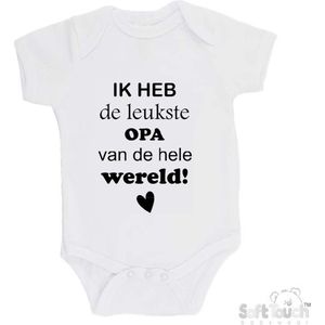 100% katoenen Romper ""Ik heb de leukste opa van de hele wereld"" Unisex Katoen Wit/zwart Maat 62/68