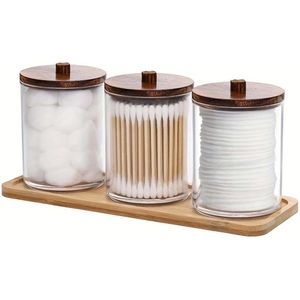 3 Stuks Houder Dispenser Met Deksels - Heldere Acryl Badkamer Potten, Wattenstaafjes Opbergdispenser