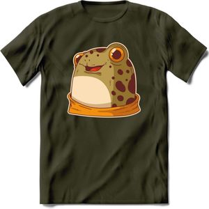 Blije kikker T-Shirt Grappig | Dieren reptielen Kleding Kado Heren / Dames | Animal Skateboard Cadeau shirt - Leger Groen - L
