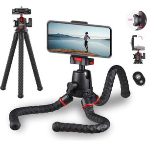 Sounix telefoon statief - Tripod Smartphone met Bluetooth Afstandsbediening - 2 in 1 Flexibele Statief - Telefoonhouder - Zwart