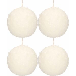 4x Witte sneeuwbal bolkaarsen 8 cm 36 branduren - Kerst kaarsjes - Sneeuwballen ronde geurloze kaarsen - Woondecoraties