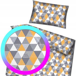 Kinderbeddengoed 90x120 cm - Katoen met Rits - Geel/Grijs Driehoekjes