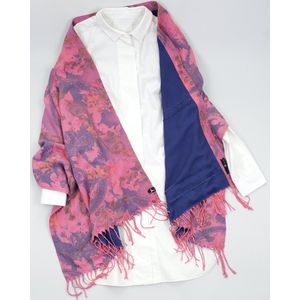 YELIZ YAKAR - Handmade - Luxe dubbelzijdig dames pashmina-viscose sjaal/omslagdoek “Izar”- enkel exemplaar - roze en blauw kleuren - designer kleding- zomer sjaal- luxecadeau