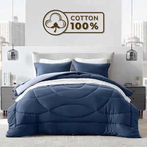 Sleep Comfy - Cottiva Series - Dekbed - Middernacht & Ijsblauw - 240x220 cm - Wasbaar hoesloos dekbed