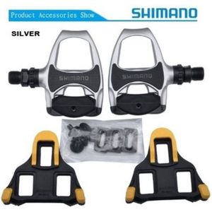 PROMO Shimano SPD-SL racefiets pedalen R540 AERO TYPE zilvergrijs + set schoenplaatjes Shimano SH11 koersfiets