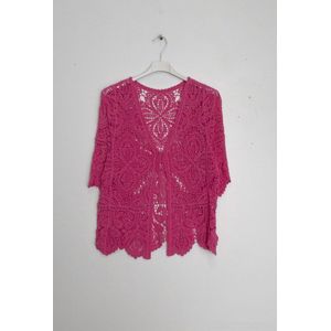 Dames gehaakt zomer vest Sandra effen fuchsia donker roze driekwart mouwen Maat S/M