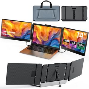 Stemap® Portable Monitor Triple - Full HD - Geschikt Voor 14” / 17,3” Tri-Screen - Laptop Scherm Uitbreider - Inclusief Beschermhoes en Kabels - 2 Jaar Garantie