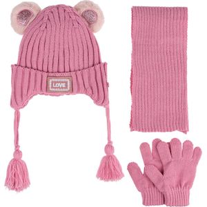 Kitti 3-Delig Winter Set | Muts (Beanie) met Fleecevoering - Sjaal - Handschoenen | 1-4 Jaar Meisjes | K24160-01-03 | Pink