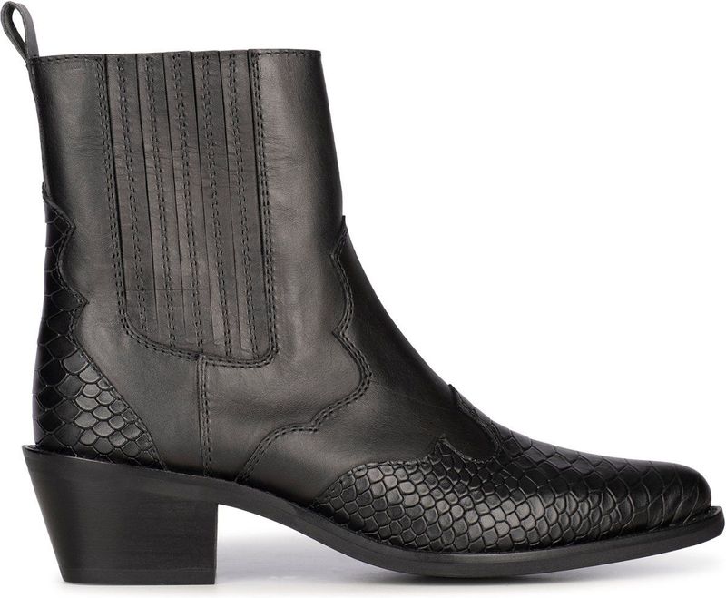 PS Poelman - Tartor - Enkellaarsjes - Zwart - Leer - Schlangenprint