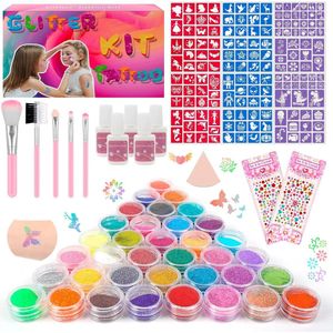 Glitter Tattoo set - Glitter - Tattoo - Kleuren - Complete set - Festival tattoo - Kinderen - Volwassen - Make up - Carnaval - Biologisch Afbreekbaar