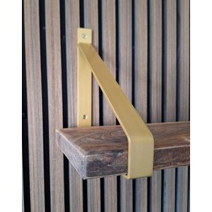 Hoexs - 1 stuk - Plankdrager Industrieel - Goud - Voor Plank 20cm - Inclusief pluggen en schroeven - Metaal - Industriële Wandplank - Staal