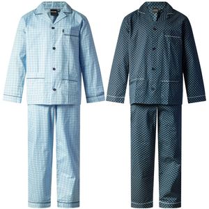 Gentlemen - 2 klassieke heren pyjama's met doorknoop - 100% katoen - blue en navy - maat 64
