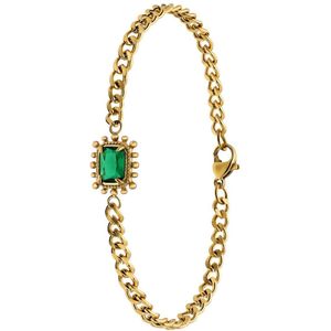 Lucardi Dames Stalen goldplated armband vintage vierkant groen - Armband - Staal - Goudkleurig - 20 cm