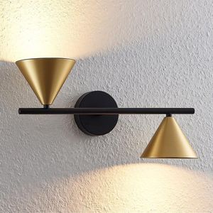 Lucande - Wandlamp design - 2 lichts - ijzer - H: 20.8 cm - GU10 - mat zwart, messing geborsteld