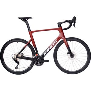 Rinos Odin 4.1 Alle Carbon racefiets - lichtgewicht racefiets 700C, Shimano 105 24 versnellingen, aerodynamisch ontwerp, hydraulische remmen, unisex, Zwart Rood 56