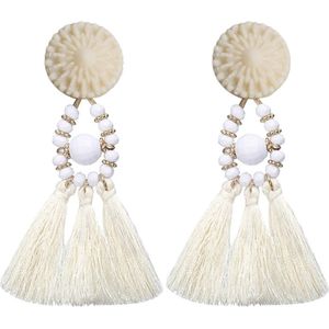Fako Bijoux® - Oorbellen - Kwast - Boho - Wit