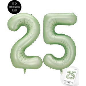 Cijfer Helium Folie Ballon XXL - 25 jaar cijfer - Olive - Groen - Satijn - Nude - 100 cm - leeftijd 25 jaar feestartikelen verjaardag