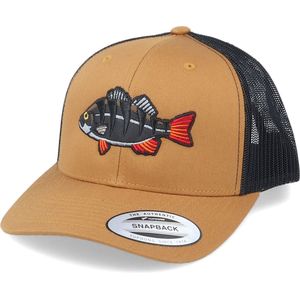 Hatstore- Perch Black Applique Retro Caramel Trucker - Skillfish Cap