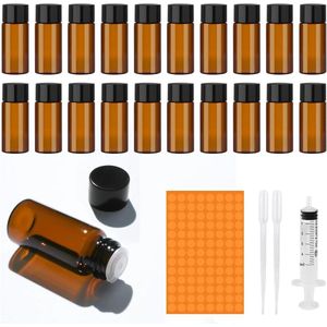 - 20 stuks 10ml Lege bruine glazen flessen met pipet voor etherische oliën- Mini-glazen flessen met spuitstickers voor etherische olie - 10ml (20 stuks)- Mini-flesjes voor etherische olie spa massage aromatherapie - 10ml (20 stuks)