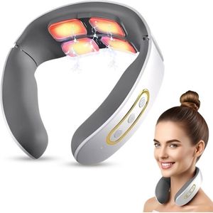 Massageapparaten - Nekmassageapparaat, draagbare 4-koppennekmassager, thermotherapie, 9 intensiteitsniveaus voor nekontspanning op bureau en thuis (wit), geschikt voor nekontspanning