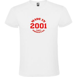 Wit T-Shirt met “Made in 2001 / 100% Original “ Afbeelding Rood Size XL