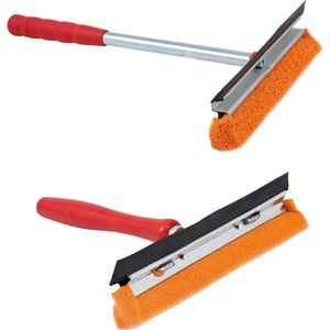 Novaliv raamwisser auto 21 cm houten steel 16 cm + metaal-kunststof steel 31 wisserlip en rubberen spons autowisser auto raam