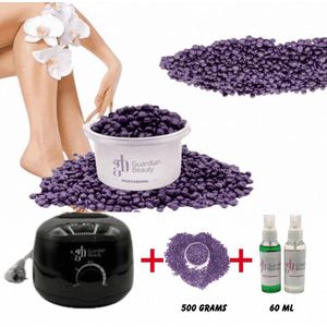 Guardian Beauty Wax Warmer SET - Ontharingset - Zwart - 500g Lavendel Harde Wasbonen - 60ml Pre en Na Wax Spray - Met Gratis 20 stuks Spatels
