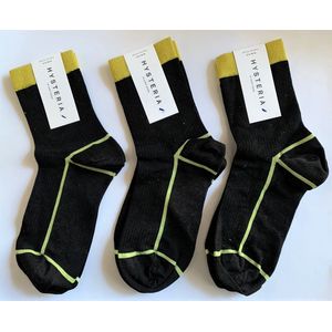 3 paar Happy socks ""Lily"" enkelsokken , zwart /geel , maat 36 - 38