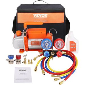 VEVOR® Professionele Vacuumpomp - Vacuum Pomp - Vacumeermachine - Compact & Draagbaar - Inclusief Draagtas - Oranje