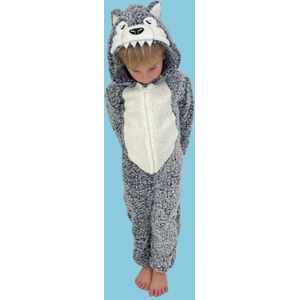 Onesie, Jumpsuit ""Wolf"" hooded fluffy super soft kids 5-6 jaar