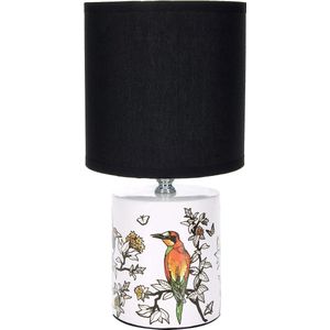 BRUBAKER Tafel- of bedlampje Aziatische vogel design - lamp met keramische voet - 29,5 cm hoog, wit zwart