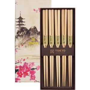 Tokyo Design Studio - Chopsticks Set - Eetstokjes - Cadeau Set - 5 Paar - Bruin Hout