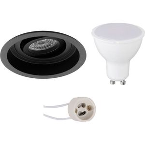 LED Spot Set - Proma Domy Pro - GU10 Fitting - Dimbaar - Inbouw Rond - Mat Zwart - 6W - Natuurlijk Wit 4200K - Verdiept - Kantelbaar - Ø105mm