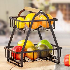 Decopatent - 2-Laags Fruit Etagere Fruitschaal - Fruitschaal Rechthoekig - Metaal - Fruit Etagere 2 Lagen - Fruitmand Zwart - Modern en Stijlvol - Afm: 27 x 17 x 30 Cm