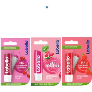 Labello Lippenbalsem Set - 1x Aarbei - 1x Watermeloen - 1x Kers